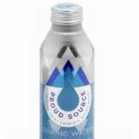 Reusable Proud Source Spring Water · 16oz - Their aluminum bottle is infinitely recyclable, BPA free and a 8.5 ph balance.