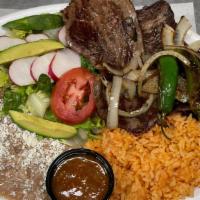 Carne Asada · Grilled Steak with onions, Chile Serrano