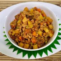 Pork Picadillo ( Available at 10am · Ground pork with soy sauce, potatoe, carrot and green peas.