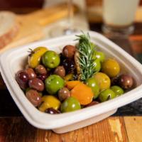 Marinated Olives · leccino, castelvetrano, peranza, orange zest.