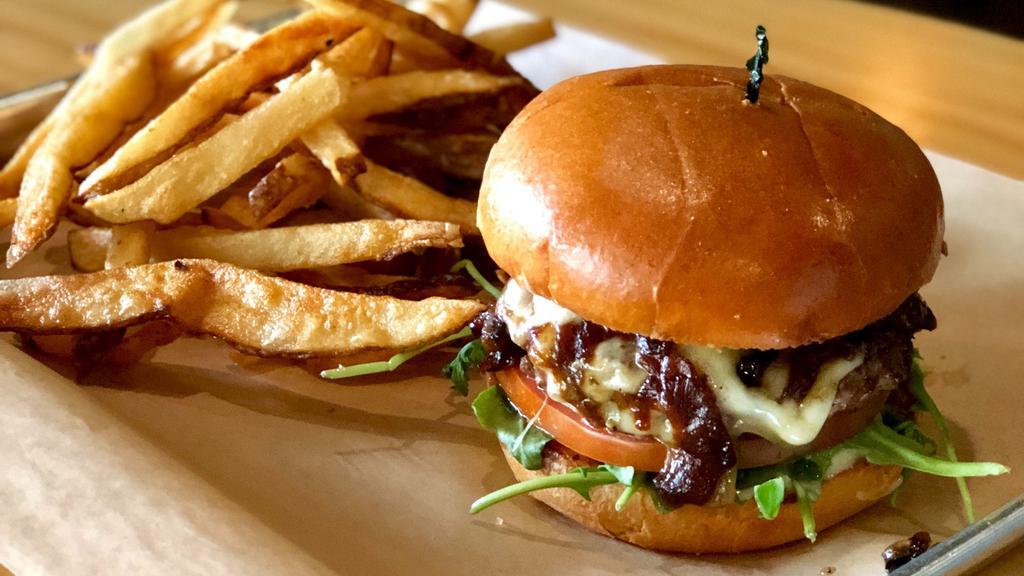 Sessions Burger
 · Gruyere, blue cheese, arugula, caramelized onion, tomato, house aioli.

Consuming raw or undercooked meats, poultry, seafood, shellfish and eggs may increase your risk of foodborne illness.