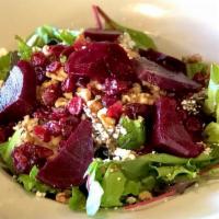 Beet Salad
 · Mixed greens, beets, goat cheese, walnuts, dried cranberries, balsamic vinaigrette.