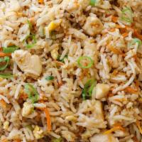 Chicken Fried Rice · Indo-Chinese style fried rice tossed with vegetables and chicken.