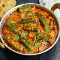 Bhindi Masala · Crisp-fried okra flavored with garam masala, coriander, chilies and onions.