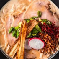 TORIPAITAN RAMEN · Rich and Creamy Chicken Soup, Homemade Noodles, Jikasei Chashu, Green Onion, Fried Garlic, R...