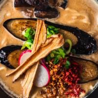 VEGAN MISO RAMEN · Vegan Soup contains Kombu, Shiitake, Porcini and Local Seasonal Vegetables. Blended Miso Tar...