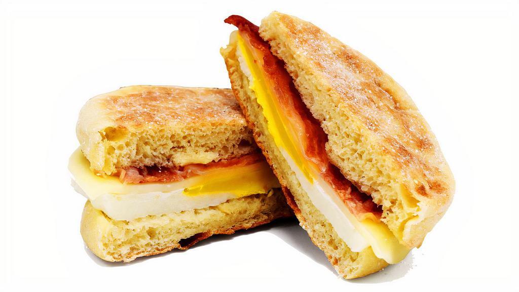 Bacon Breakfast Sandwich · Bacon, Provolone Cheese, and egg on a English Muffin!