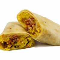 Uncured Bacon Egg And Cheese Wrap · Bacon, Egg, Cheese, and Potatoes wrapped in a flour tortilla!