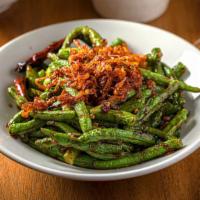 Dry-Fried String Beans · Gluten-Free and Vegan. Stir-fried string beans cooked with garlic, soy and chili sauce.