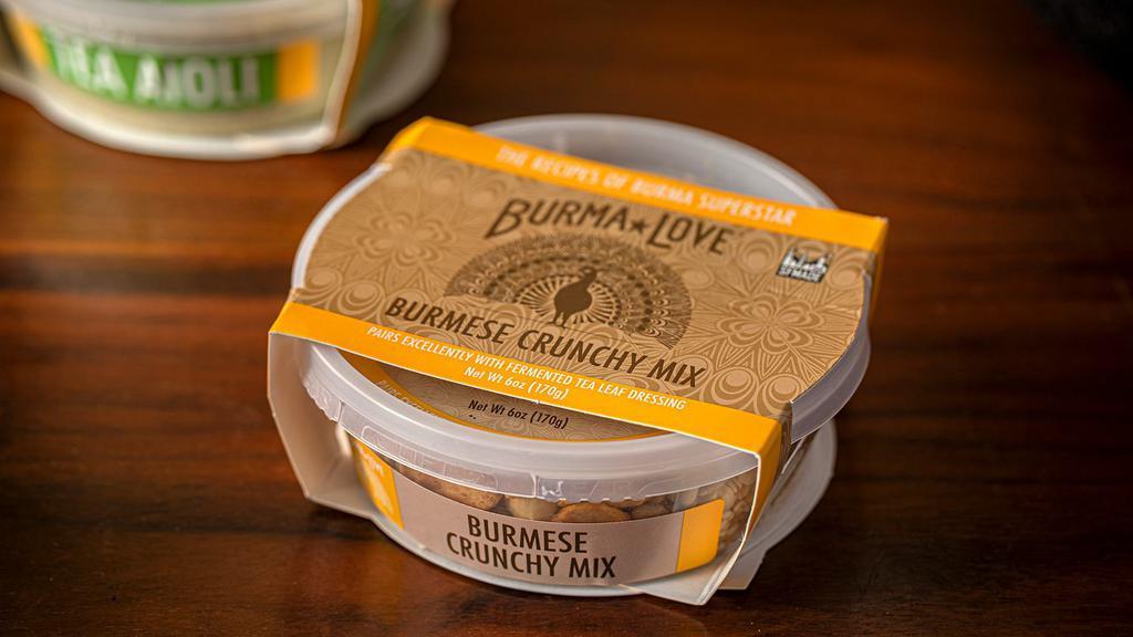 Burmese Crunchy Mix · Our Burmese Crunchy Mix is a medley of roasted peanuts, garlic chips, chickpeas, sunflower seeds and sesame seeds that can be used to top salads made with our range of Fermented Tea Leaf Dressings, or any dish requiring a nutty, rich garnish.