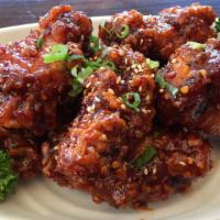 Bowl'd Korean Fried Chicken Wings · Gluten free. Six pieces. Tossed in spicy and tangy sauce.