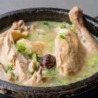 Stuffed Ginseng Chicken Stew (Dinner) · Korean chicken soup with Cornish game hen stuffed with ginseng, sticky rice, dried dates, ch...