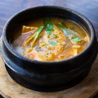 Korean Miso Stew (Dinner) · Soybean paste-base with beef, tofu, and seafood. Broth is made with kelp and vegetables.