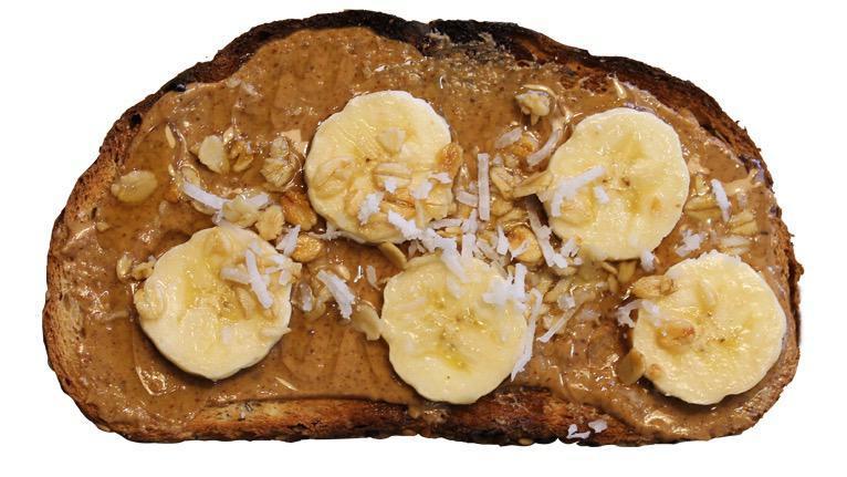 Organic Almond Butter · Almond butter, banana, honey granola and coconut shreds.