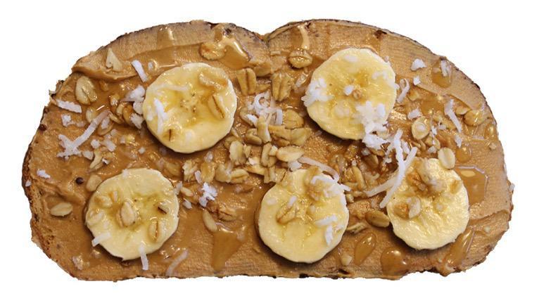 Creamy Peanut Butter · Peanut butter, banana, honey granola and coconut shreds.