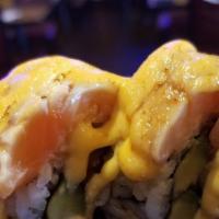 Warriors Roll · Spicy. In: shrimp tempura, spicy tuna, and avocado. Out: salmon, albacore, two sauce, and to...
