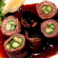 01. Asparagus Beef · Take more time than other items. Beef and asparagus rolled and grilled.