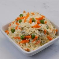 Salad Oliveah · Chicken potato salad, carrots, peas, Persian pickles.