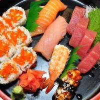 Rock Special · Four pieces tuna sashimi, six pieces California, one piece unagi, one piece salmon, one piec...