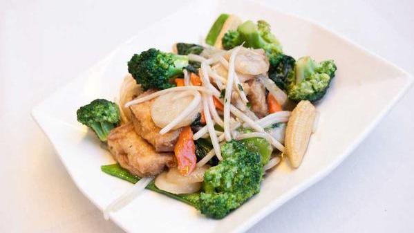 Mixed Vegetable Deluxe · Sautéed mixed vegetables including snow peas, carrots, bean curd, mushrooms, bok choy, bean sprouts, and baby corn.