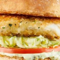 Wild Alaskan Cod Sandwich · Longline Caught, Pan Fried Cod Fillet, Lettuce, Tomato, Tartar Sauce
