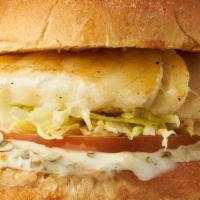 Grilled Wild Alaskan Cod Sandwich  · Longline Caught, Grilled Cod Fillet, Lettuce, Tomato, Tartar Sauce