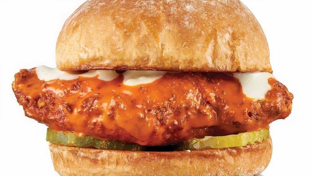 Buffalo Chicken Sandwich · Crispy Chicken Breast, Buffalo Sauce, Pickles, Blue Cheese Drizzle