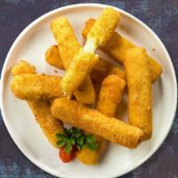 Cheesy Sticks · Mozzarella cheese sticks battered and fried until golden brown. Served With marinara sauce.