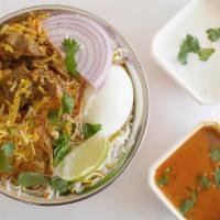 HYDERABADI MUTTON DUM BIRYANI* · Goat marinated with special spices and cooked along with basmati rice.