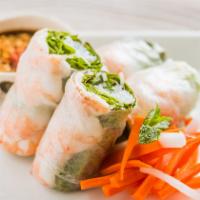 #6. Vietnamese Shrimp Rolls · Steamed prawns, lettuce, mint leaves and rice vermicelli wrapped in rice paper. Served with ...
