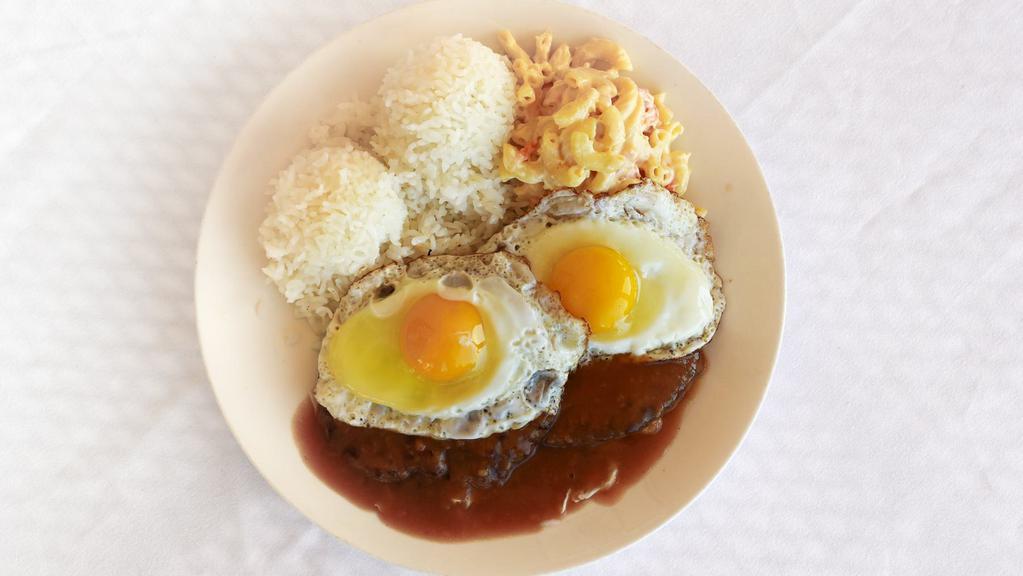 Loco Moco · Savory homemade hamburger patties over rice covered with brown gravy and topped with eggs. Served Island Style...a local favorite.