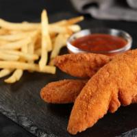 Kids Tenders and Fries · 3 classic chicken tenders with a side if french fries.