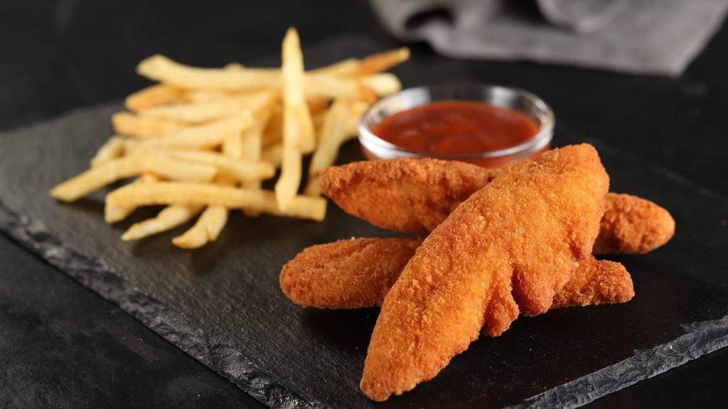 Kids Tenders and Fries · 3 classic chicken tenders with a side if french fries.