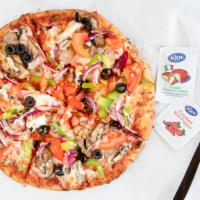 3. Vegetarian Pizza · Mushrooms, bell peppers, onions, tomatoes, black olives, and garlic.