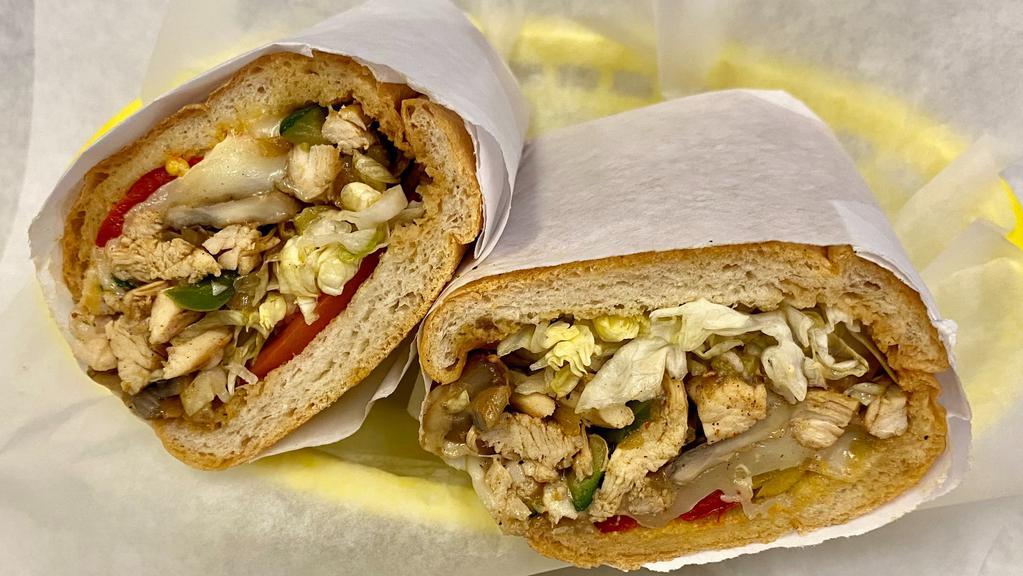 Chicken Veggie Delight  · Mayo, Provolone, Shredded Chicken, Zucchini, Bell Peppers, Mushrooms, Grilled Onions & Hot Sweet Cherry Peppers