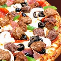 Combination (Extra Large) · Our scratch dough topped with house red sauce, whole-milk mozzarella cheese, salami, peppero...