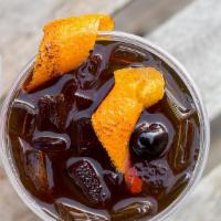 cold fashioned · cold-brew, orange bitters, gum syrup, flamed orange twist, luxardo cherry, served on the roc...