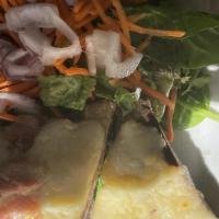 Croquet Monsieur · Thinly sliced smoked ham and Swiss cheese, grilled with béchamel sauce and dijon mustard on ...