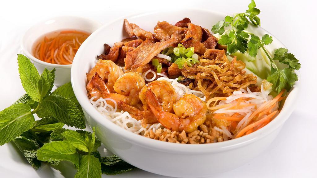 49. Bún Tôm Thịt Nướng · BBQ Shrimp and Pork served with rice vermicelli w/ salad mix