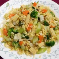 A Radish Rice Here - Vegetable Fried Rice 素菜炒飯 · Fresh vegetables cooked and stir fried with rice with rice in traditional Chinese spices.