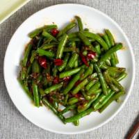 Braise Yourself String Beans 干扁四季豆 · Fresh string beans and chilis stir-fried in a dry spicy garlic sauce.