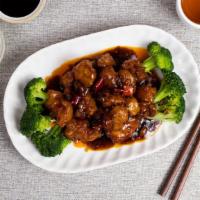 General Tso's Chicken 佐宗雞 · Skinless chicken thighs cooked in hoisin sauce, ginger, and soy sauce.