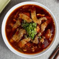 Rest in Beef - Spicy Beef in Flaming Oil 水煮牛肉 · Juicy beef cooked in a flaming spicy oil with vegetable trims.