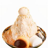 Pudding & Q Mochi Milk Shaved Ice · Caramel Pudding, Almond Pudding, Mini Q, Melon Jelly, Q Mochi, Ice Cream