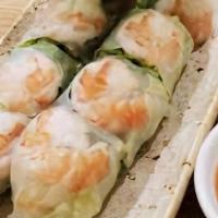 Fresh Rolls w/Prawns · Cooked prawns, lettuce, rice noodle, fresh basil, bean sprouts, carrot, wrapped in rice pape...