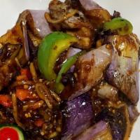 Eggplant with Spicy Garlic Sauce · Hot and spicy.