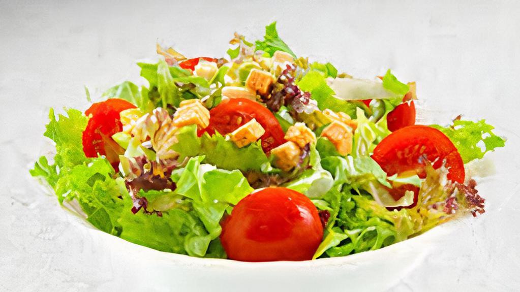 Garden Salad · Iceberg and romaine mix, red onion, bell pepper, black olives, tomatoes, choice of dressing.