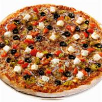 Garden Delight · Mushrooms, bell peppers, onions, zucchini, fresh tomatoes, and fresh garlic.