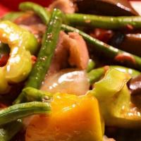 Pinakbet · Mixed vegetables cooked in shrimp paste.