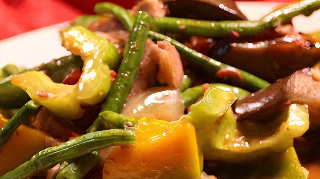 Pinakbet · Mixed vegetables cooked in shrimp paste.